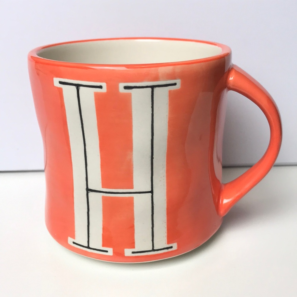 Anthropologie Orange ‘H’ Hand Painted Mug